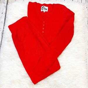 ZYIA Active Red Thermal Knit 2-Piece Don’t Wake Me Pajama Set Small